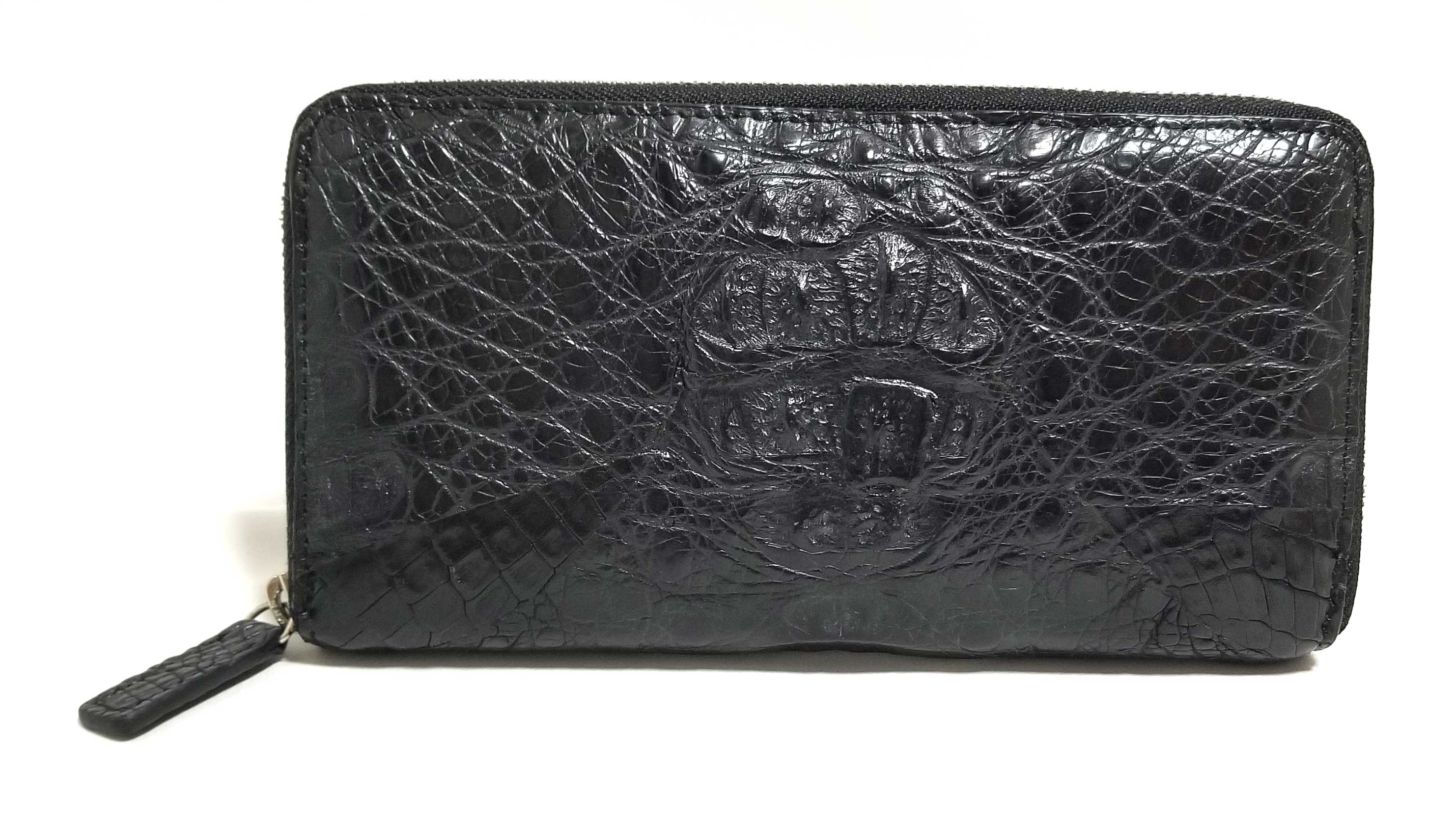 GODANE ゴダン カイマン クロコダイル レザー 長財布 黒 ブラック 財布 ラウンドジップ　ラウンドファスナー　メンズ ワニ革　【中古】
