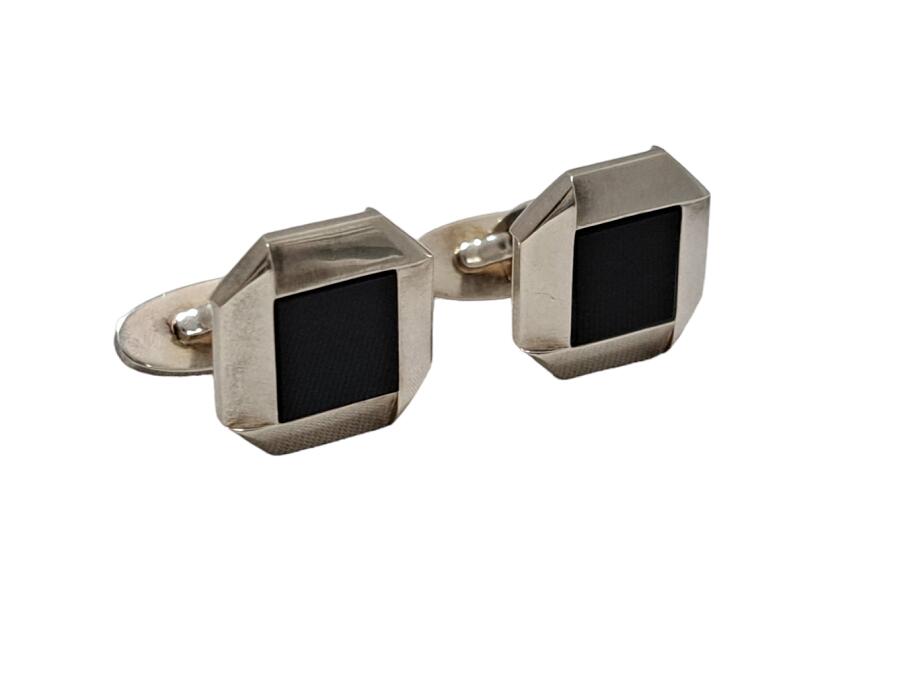ジョージジェンセン 折り返し カフリンクス オニキス しろがね色925 メンズ 折り返し Georg Jensen 【中古】