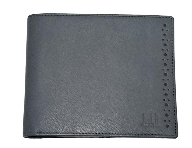 新品同様 ダンヒル 二つ折り 財布 レザー バイカラー グレー ブラック 小銭入れ付き パンチングレザー メンズ 紳士用 革製品 Dunhill 【中古】 19,832円
