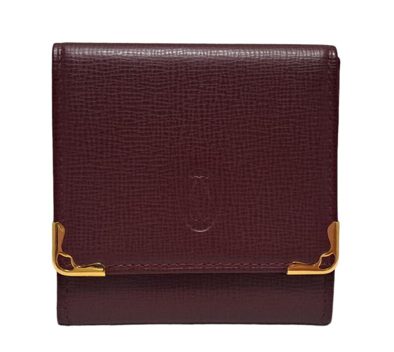 未使用 カルティエ コインケース マスト 小銭入れ ボルドー ２C Ｃ２ 型押し レザー メンズ レディース Ｃａｒｔｉｅｒ　本革 【中古】