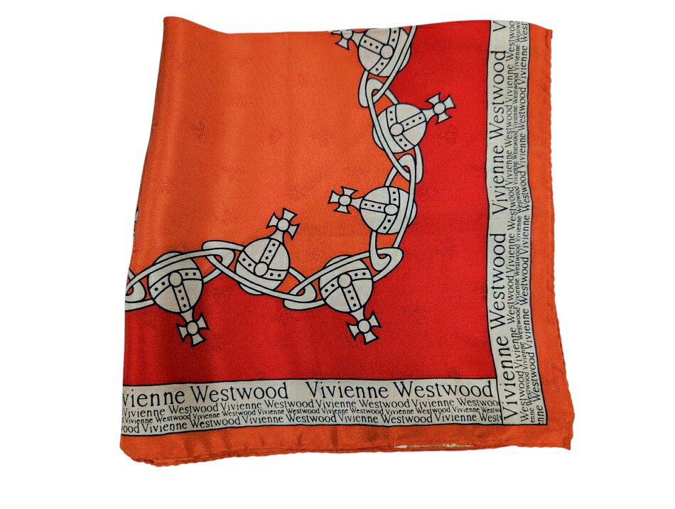 ヴィヴィアンウエストウッド スカーフ ミニスカーフ ハンカチ シルク　100％ レッド 赤 オーブ ロゴ VivienneWestwood ヴィヴィアン ビビアン　ヴィンテージ　vintage　【中古】｜ブランディール店