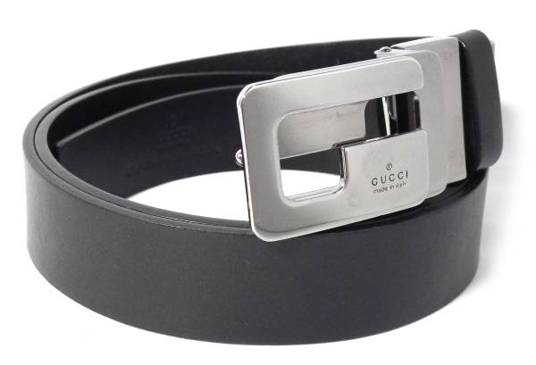 Leather GUCCI silver buckle leather belt G motif for the Gucci belt men black black G buckle logo gentleman