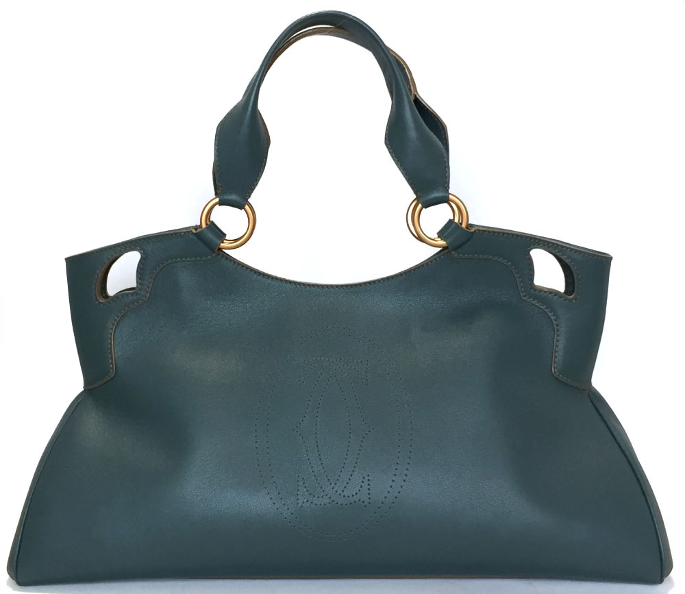 Cartier Bag Marcello Handbag Tote Leather 2c Lady S C2 Blue Green Beauty Product Oar Cartier Bag Marcello Handbag Tote Leather 2c Lady S C2 Blue Green Beauty Product Oar