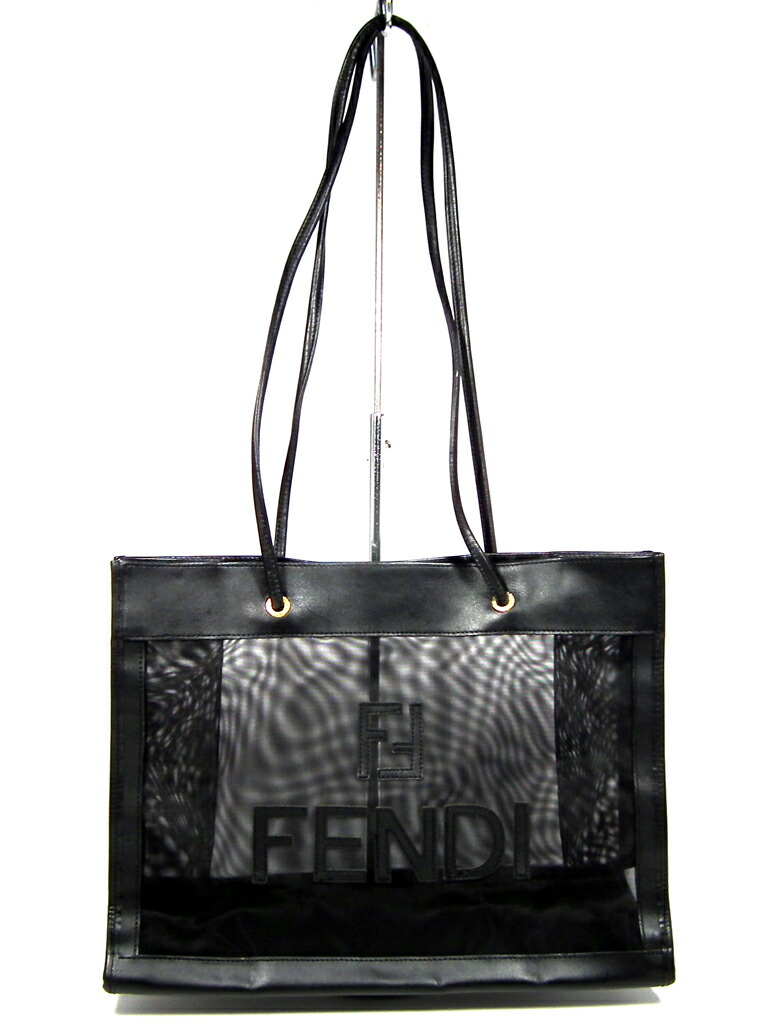 Good Fendi Tote Bag Mesh Thoth Shoulder Logo Lady S Black See Through
