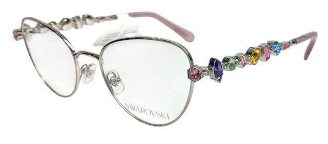 未使用 スワロフスキー メガネ 眼鏡フレーム キャットアイ SK1024 シルバー　ピンク ストーン SWAROVSKI 石　ラインストーン マルチカラー カラフル レディース 女性向け 伊達眼鏡 メガネフレーム　めがね　【中古】