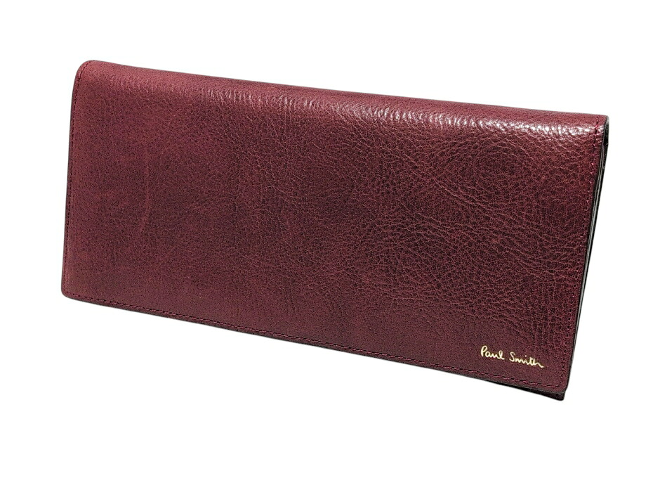 未使用 ポールスミス 長財布 レザー レッド ボルドー レザー 牛革 コインケースあり 財布 メンズ レディース Paul Smith 二つ折り PSQ046 【中古】|ブランディール店