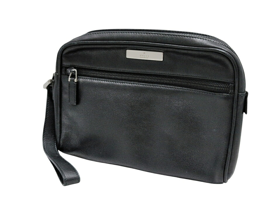 グッチ セカンドバッグ レザー クラッチバッグ ストラップ付 ブラック 黒 018.1607.2404 メンズ 紳士用 GUCCI ビジネスバッグ 【中古】