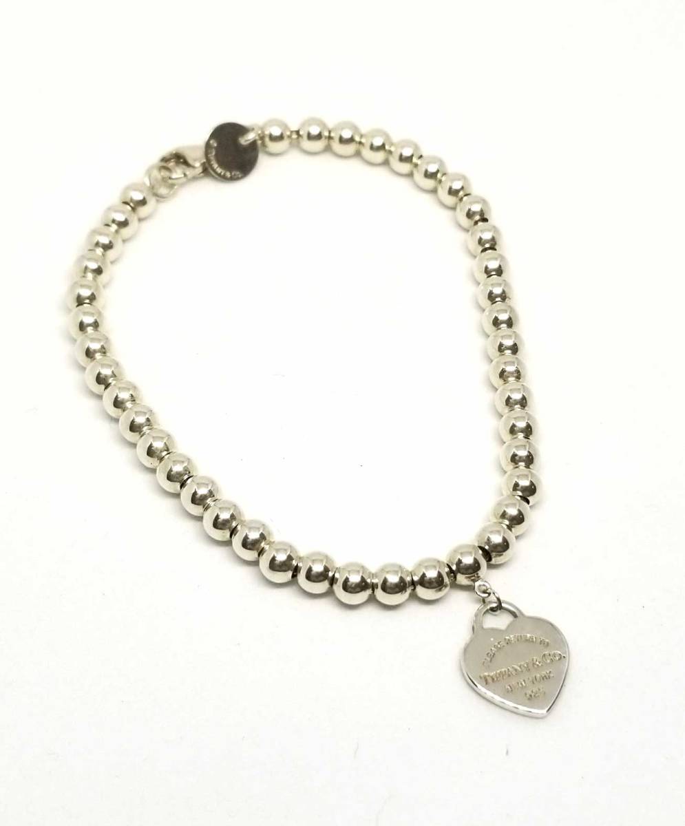 Like New Tiffany Return Toe Beads Bracelet Heart Tag Lady S Silver Sv925 Like New Tiffany Return Toe Beads Bracelet Heart Tag Lady S Silver Sv925
