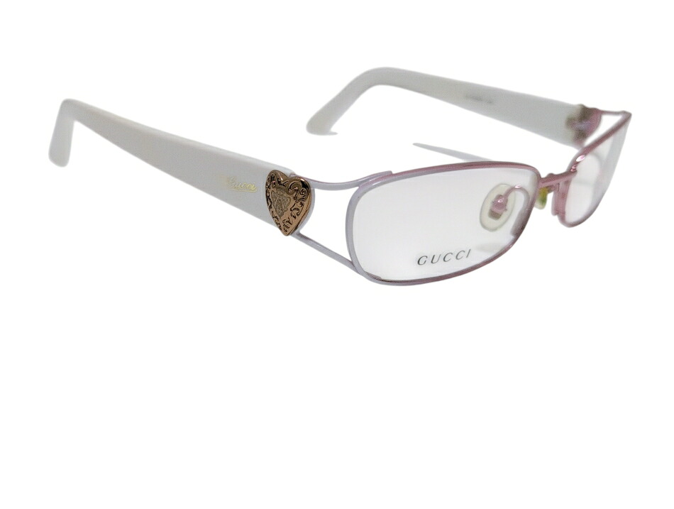 未使用 グッチ メガネフレーム 眼鏡 メガネ フレーム めがね ハート クレスト レディース ホワイト ピンク GUCCI GG2837 眼鏡フレーム 【中古】｜ブランディール店