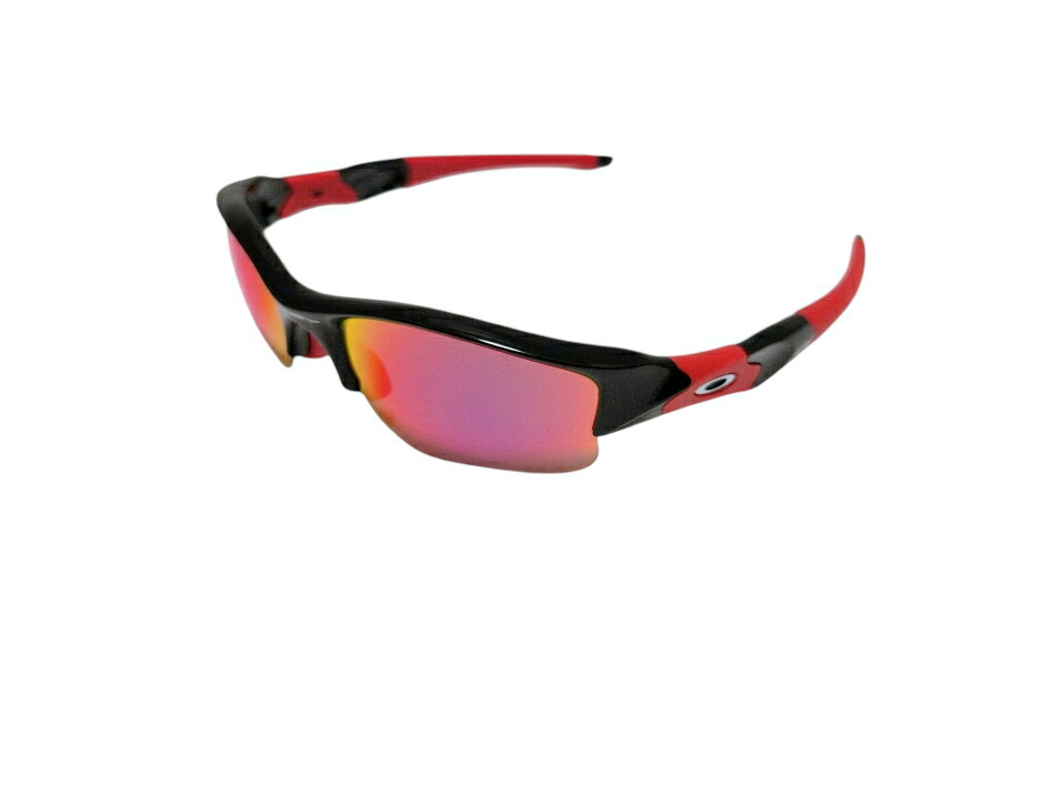 オークリー サングラス フラックジャケット FLAK JACKET ブラック 黒 03-881 偏光レンズ 廃番モデル POLARIZED アジアンフィット レッド 赤 メンズ レディース スポーツサングラス OAKLEY 【中古】