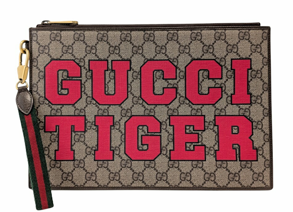 グッチ クラッチバッグ GGスプリーム TIGER プリント シェリーライン GG柄 セカンドバッグ ゴールド金具 688378 PVC ポーチ レザー メンズ 紳士用 GUCCI 【中古】