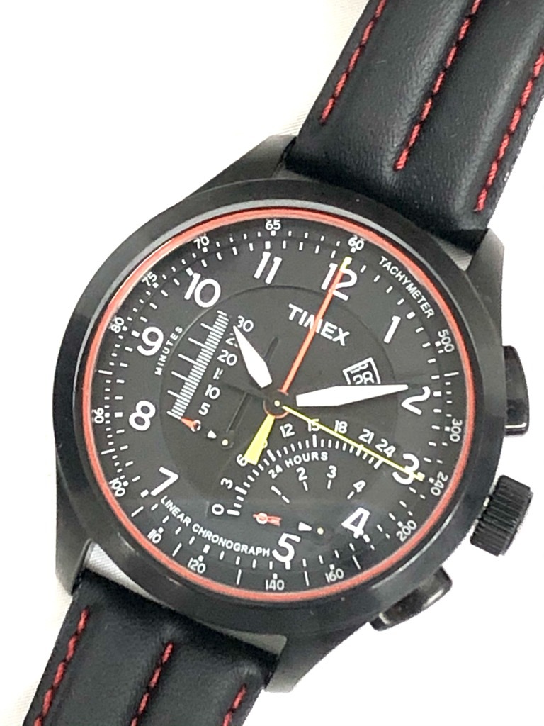 タイ王国メックス 時辰儀 賢しい 黒いこと ＱＺ リニアインジケーター クロノグラフ 46粍 TIMEX メンズ  【中古】