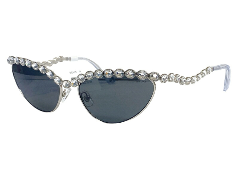 未使用 スワロフスキー サングラス キャットアイ キャッツアイシェイプ SK7030 クリスタル　ブラック 黒　ストーン SWAROVSKI 石　ラインストーン シルバー　クリア レディース 【中古】｜ブランディール店 31,070円