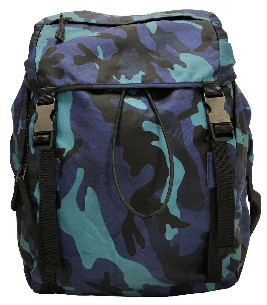 楽天市場 プラダ リュックサック 2v2135 バックパック 大きめ ブルー 青 迷彩 柄 ナイロン アーミー メンズ レディース 男女兼用 リュック 三角プレート Prada 中古 ブランディール楽天市場店