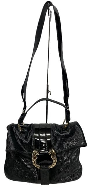 ブル小峡谷 BVLGARI ブル小峡谷 レオーニ 2WAY ハンドバック レディース 御徒面子 黒いこと 黒 ショルダーバッグ 上塗り エナメル ＢＶＬＧＡＲＩ 【中古】