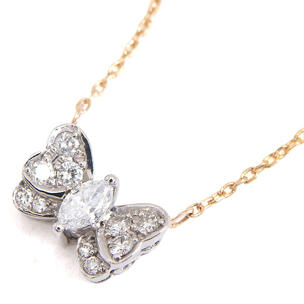 ジュエリーマキ ネックレス レディース バタフライモチーフ ダイヤ ネックレス D0.30ct プラチナ ゴールド JEWELRY MAKI PT900&times;K18 中古｜ＢｒａｎｄＭａｘ