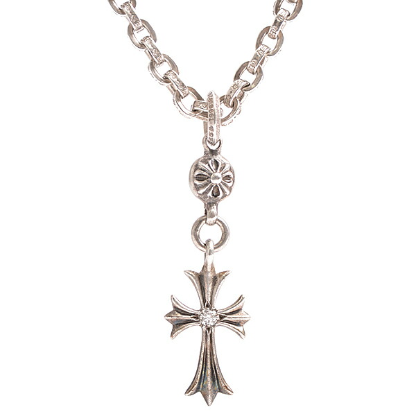 Chrome クロムハーツ タイニークロス Hearts クロムハーツ ネックレス ペンダント 1pダイヤペンダント タイニークロス Sv925 ｂｒａｎｄｍａｘファッション シルバーアクセ 格好良い お洒落 ペーパーチェーンネックレス 中古