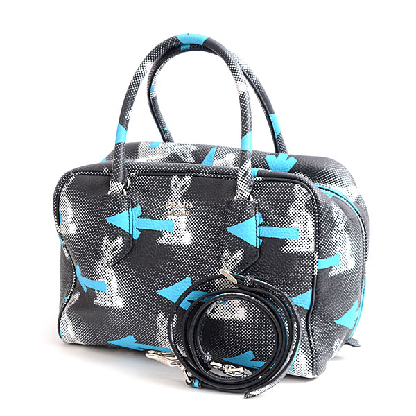 プラダ PRADA インサイドバッグ DAINO ST.RABBITS レディース 2WAYバッグ ブラック×ブルー 1BB010