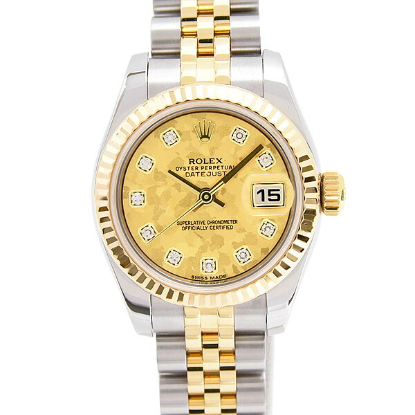 ロレックス 時計 レディース デイトジャスト 10P 自動巻 ランダム ゴールドクリスタル文字盤 SS×YG ROLEX 179173G 中古|BrandMax