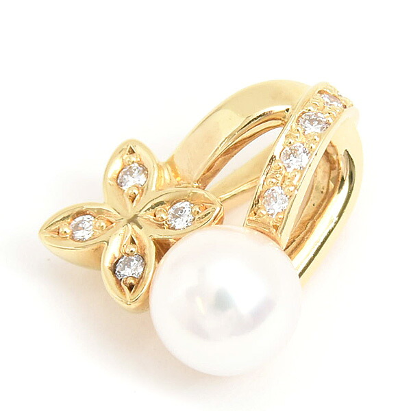 ミキモト ペンダント レディース パール ダイヤ フラワーデザイン ペンダントトップ 5.5mm珠 イエローゴールド K18 MIKIMOTO 中古