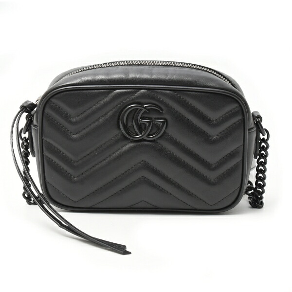 グッチ バッグ レディース メンズ ミニカメラバッグ ショルダーバッグ GGマーモント レザー ブラック 634936 GUCCI 中古