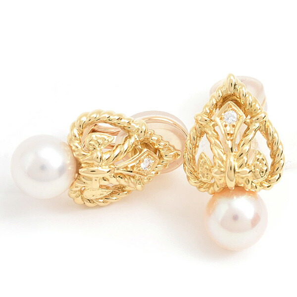 ミキモト イヤリング レディース パール ダイヤ 7.7mm珠 イエローゴールド K18 MIKIMOTO 中古|BrandMax