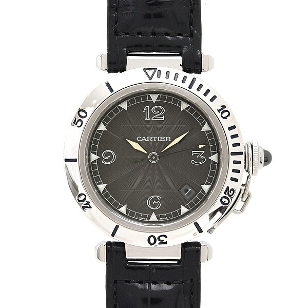 カルティエ 時計 メンズ パシャ グリッド 38mm 裏スケ 自動巻 ブラック文字盤 ステンレス プラチナ Cartier W3105255 中古