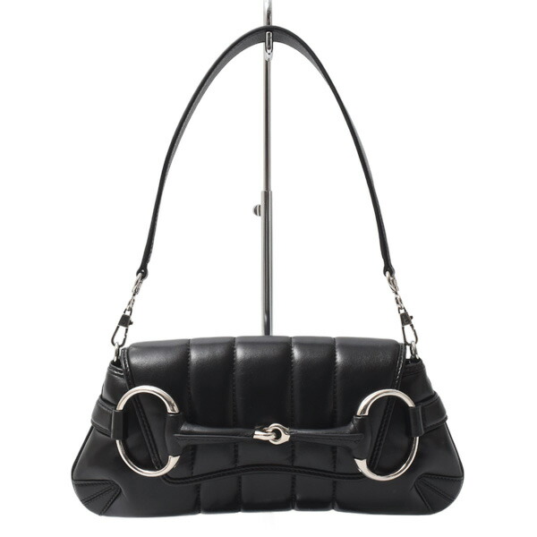 グッチ 御徒面子 レディース 導管ビット チェーン店 スモール ショルダーバッグ なめし革 黒いこと GUCCI 764339 中古