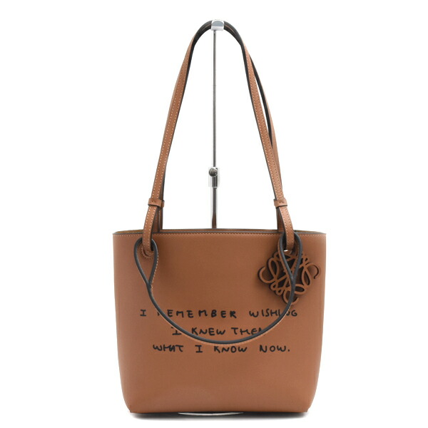 ロエベ バッグ レディース ダブルハンドル スクエア アナグラム ハンドバッグ トートバッグ カーフレザー タン LOEWE 中古