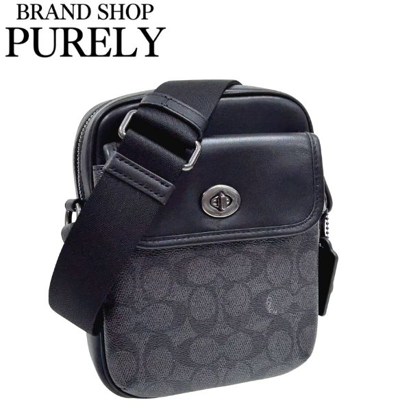 安心の国内発送 コーチ バッグ メンズ COACH ショルダーバッグ シグネチャー ターンロック クロスボディ バッグ CAJ30 QBMI5 チャコール×ブラック MMM