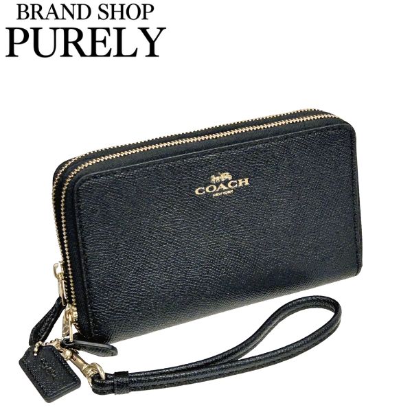 コーチ　ダブルファスナーポーチ　財布 COACH】コーチ コーティングキャンバス ペブルレザー