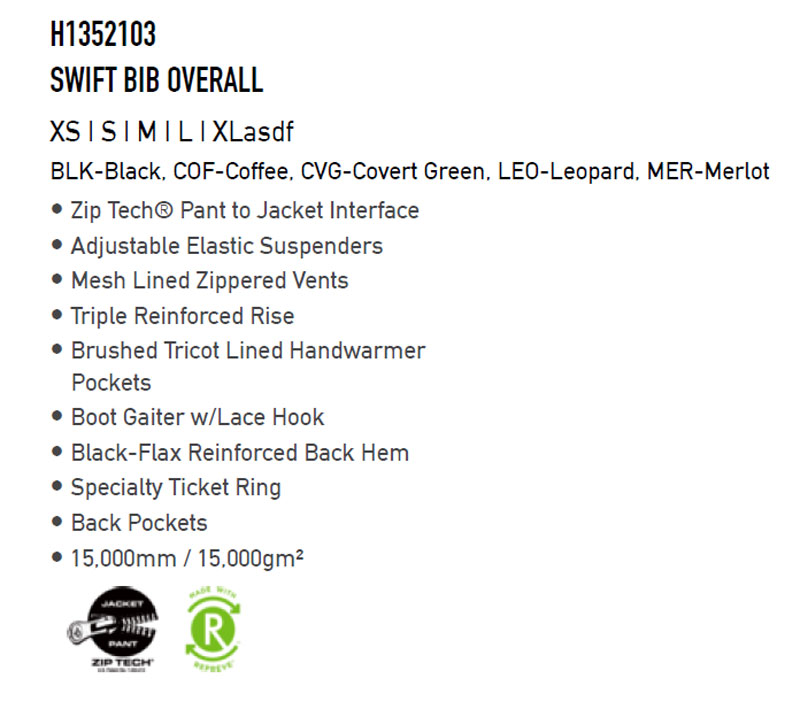 21 22 Volcom ボルコム 防水パンツ スノーボードウェア Pant スノーウェアー Swift レディース 22 Overall Bib