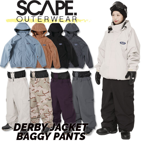 【ポイントUP期間中】26-27 SCAPE/エスケープ DERBY jacket & BAGGY pant 上下セットアップ 着用説明動画 メンズ レディース 防水ジャケット パンツ スノーボードウェア スノーウェアー 2027 予約商品｜BREAKOUT