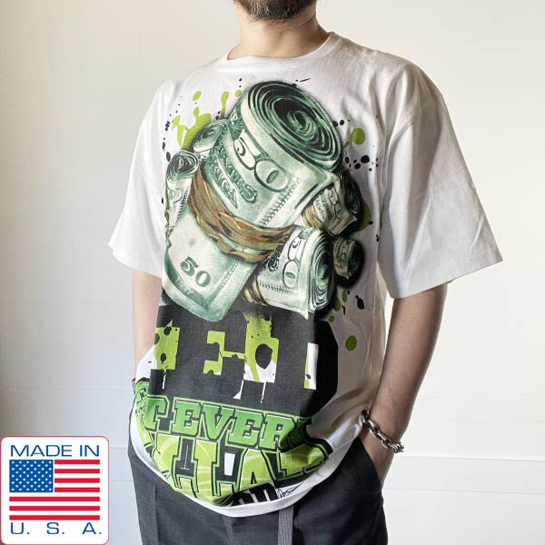 新品/90's/USA製/G.E.D./ヒップホップ/アートプリント/半袖Tシャツ/白【L】GET EVERY DOLLAR/ビンテージ/デッドストック/D143【アメリカ製】【米国製】【BTSL】|古着屋 BRIDGE