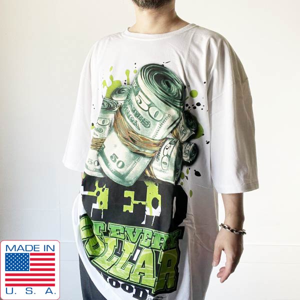 新品/90's/USA製/G.E.D./ヒップホップ/アートプリント/半袖Tシャツ/白【XXXL】GET EVERY DOLLAR/ビンテージ/デッドストック/D143【BTSX】｜古着屋 BRIDGE