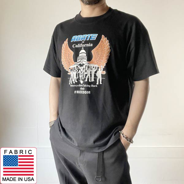 90's 美品 ABATE バイカー プリント入り 半袖Tシャツ 黒 L ブラック モーターサイクル バイク '99 ハーレー d143【中古】【古着】【メンズ】【通販】【BTSL】