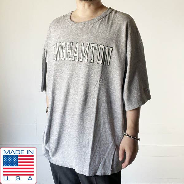 90s USA製 刺しゅう引き舟 Champion 半袖 分科大学プルオーバー XXXL 杢薄墨色 3XL はやりっ児 ビッグ大きさ 亜米利加製 ビンテージ D147【中古】【BTSX】
