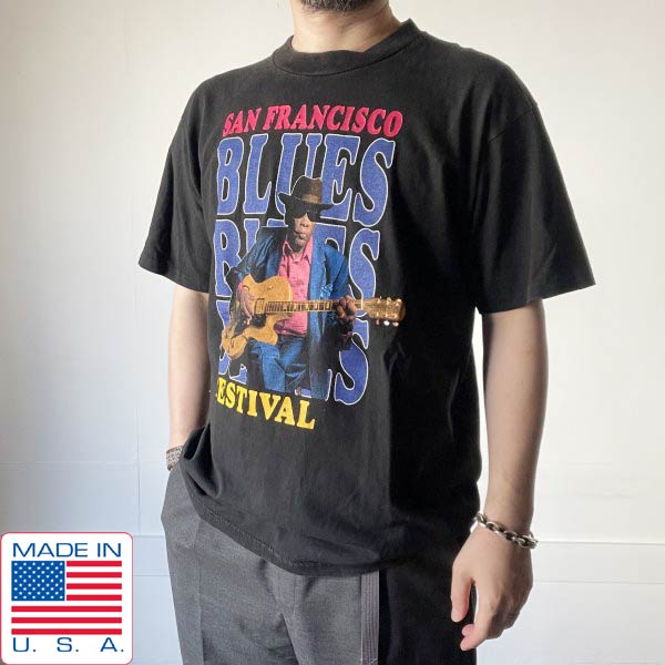 美品 90s USA製 SAN FRANCISCO BLUES FESTIVALプリント 半袖 Tシャツ 黒 L 1995年 ブラック アメリカ製 ビンテージ D149【中古】【古着】【メンズ】【通販】【BTSL】 12,184円