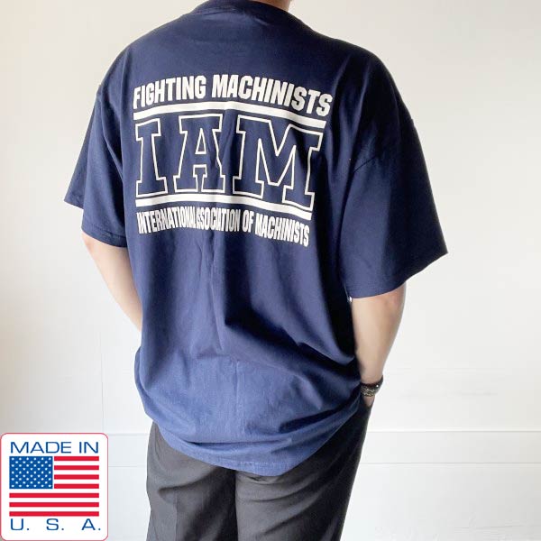 新品 90s USA製 IAM 半袖Tシャツ 紺系 XL 国際機械工・航空宇宙労働者協会 ビンテージ アメリカ製 デッドストック D150【BTSX】