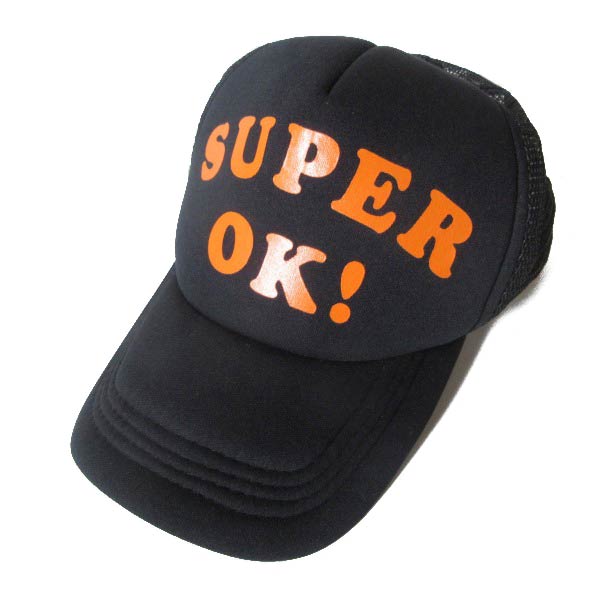 新品 SUPER OK! プリント メッシュ キャップ 黒 スナップバック ブラック 帽子 BBキャップ デッドストック D151