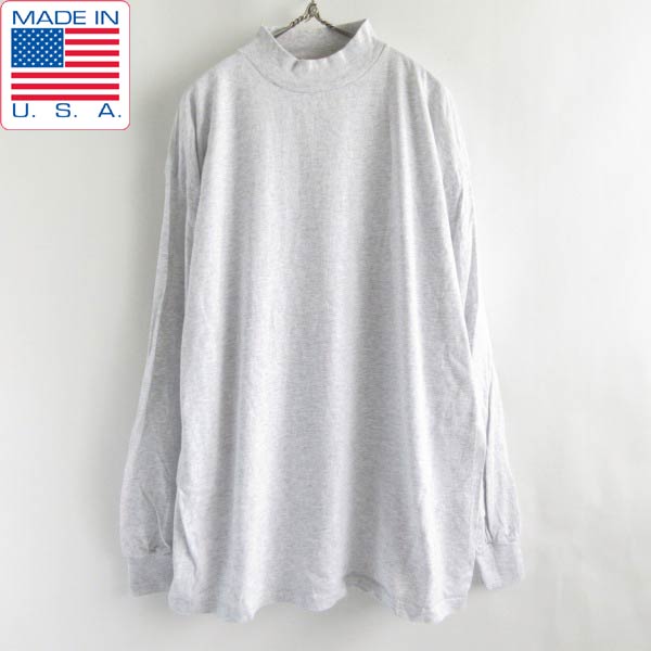 洗いデッドストック 90s USA製 SIGNAL SPORTS モックネック 長袖Tシャツ XXL 杢グレー系 アメリカ製 ビンテージ 2XL D149【メンズ】【通販】【BTPX】