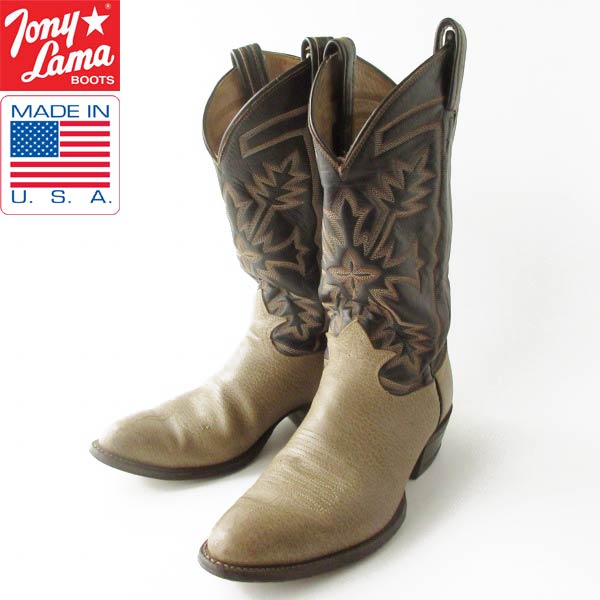 黒タグ USA製 Tony Lama トニーラマ ウエスタンブーツ 27cm 茶系×ダークブラウン系 アメリカ製 ビンテージ D151【中古】【靴】【メンズ】【通販】【BSM】