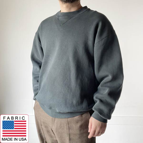 90s RUSSELL ラッセル 前V 無地 ブランク スウェット グリーン系 L セットインスリーブ ビンテージ D151【中古】【古着】【メンズ】【通販】【BTPL】