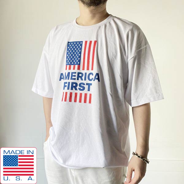 新品 USA製 AMERICA FIRST 加留多司会者合いことば 半袖 プルオーバー 白 XL BAY SIDE 亜米利加製 未当て嵌める品 D152【BTSX】