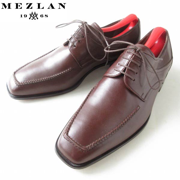 新品 高級品 MEZLAN メスラン 外羽根 モックトゥ シューズ 茶系 8.5W 幅広26.5cm シューキーパー付き スクエアトゥ 靴 D138【中古】【カジュアル】【ビジネス】【BSM】