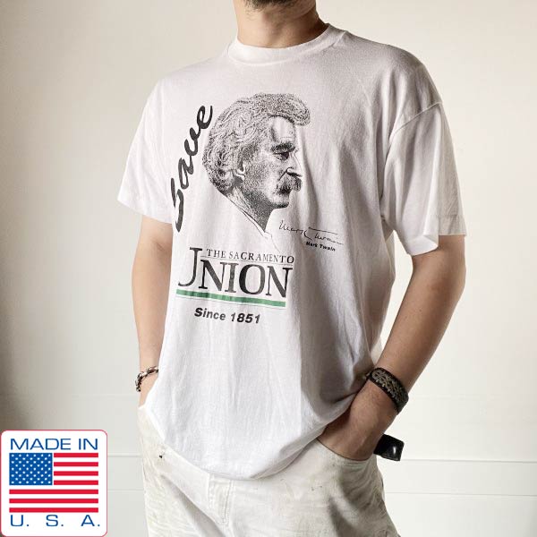 80s-90s USA製 マーク トウェイン 偉人 半袖 Tシャツ 白 L程度 人物画 スクリーンスターズ ビンテージ アメリカ製 D152【中古】【古着】【メンズ】【通販】【BTSL】