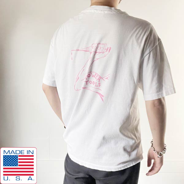 80s USA製 POWER TOOLS アート プリント 半袖Tシャツ 白 L アメリカ製 ヘインズ ビーフィーT ビンテージ D152【中古】【古着】【メンズ】【通販】【BTSL】