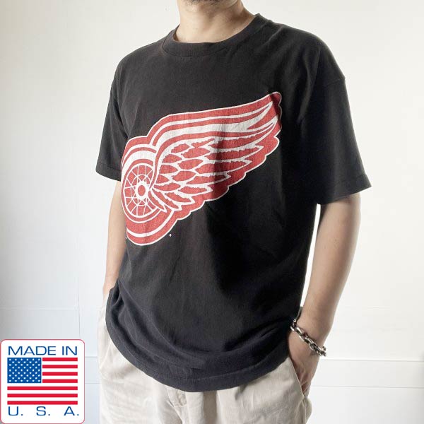 90s USA製 NHL デトロイト レッドウィングス 半袖 Tシャツ 黒 L ブラック アメリカ製 ビンテージ ナショナルホッケーリーグ D152【中古】【古着】【メンズ】【通販】【BTSL】|古着屋 BRIDGE