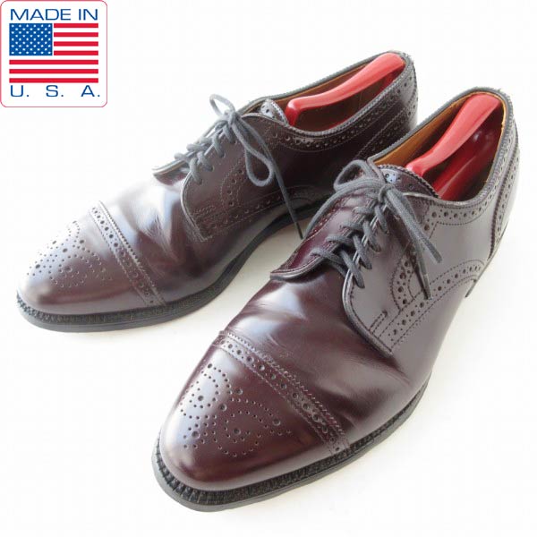 美品 USA製 アレンエドモンズ Sanford セミブローグ シューズ 10D 28cm バーガンディ系 アメリカ製 D152【中古】【靴】【メンズ】【通販】【BSL】｜古着屋 BRIDGE