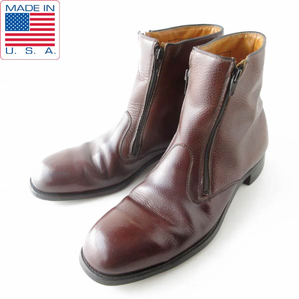 70s USA製 Iron Age スチールトゥ ジップ アップ ブーツ 茶系 28.5cm程度 Wサイドジップ アメリカ製 ビンテージ D152【中古】【靴】【メンズ】【通販】【BSL】